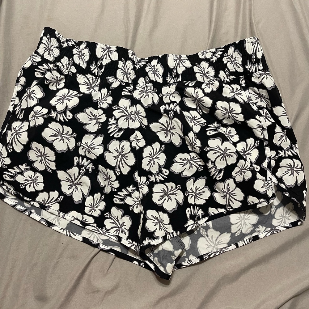 PINK Victoria's Secret Black and White Floral Athletic Shorts